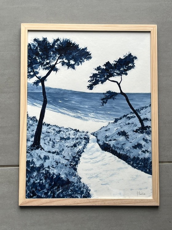 Image 1 of Encre sur papier bambou 40x30cm. Encadrée. 