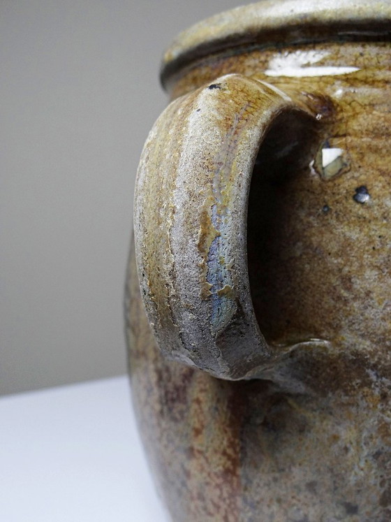 Pot ancien en grès de Puisaye à deux anses, fin XIXe-début XXe, Objets déco, Céramique, Marron, Rustic (photo 9 sur 11)