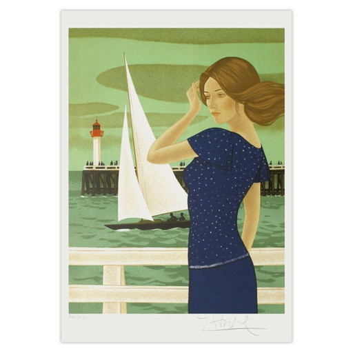 Gesigneerde lithografie van Yves Ganne, Deauville 1975 – lithos zeefdrukken, Paper
