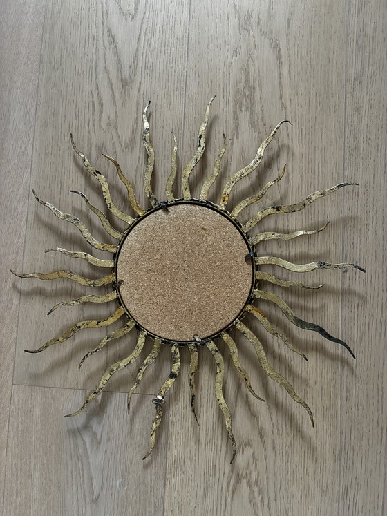 Splendido Specchio Sole Vintage in Ferro Dorato – Anni '50 – Mid-Century Modern – Glass, Iron (photo 4 of 5)