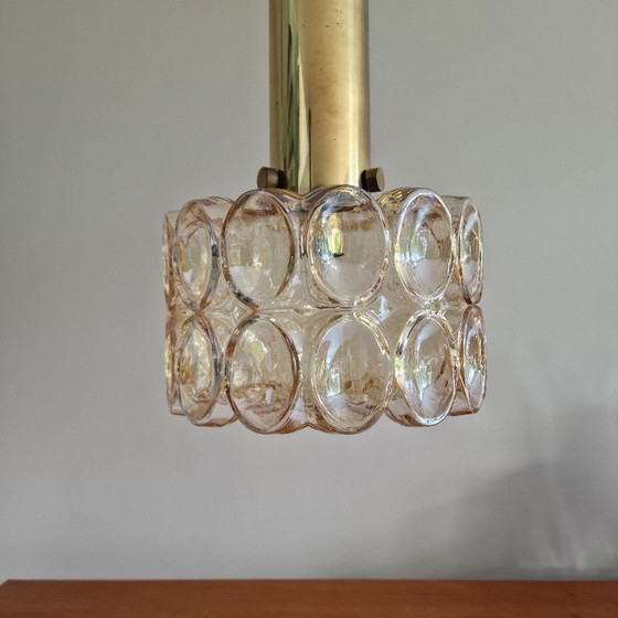 Image 1 of Large Vintage Glashütte Limburg Pendant Lamp - Helena Tynell - Bubble Glass & Brass - Ø 27 cm - 1970s