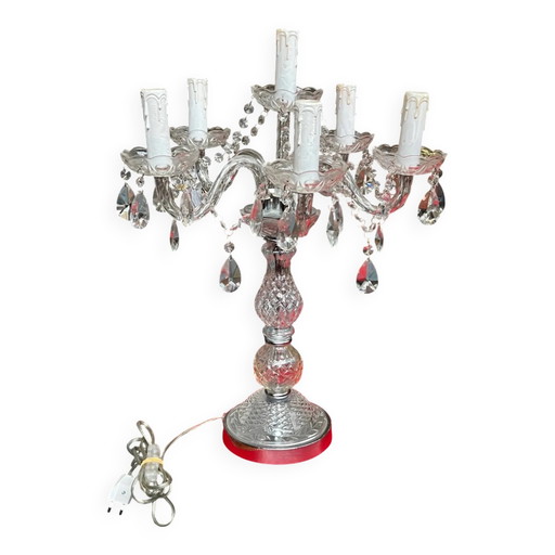 Girandole. 6 light points. Crystal, glass. Italy. 20th century. 62x45 cm. – tafellampen