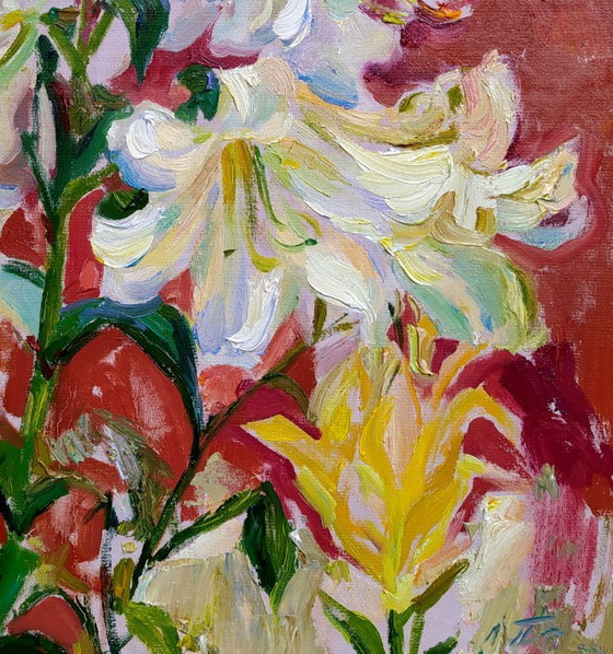 Original Oil Painting Nature Flowers Lilies – Paintings & Drawings, Canvas (photo 5 of 5)