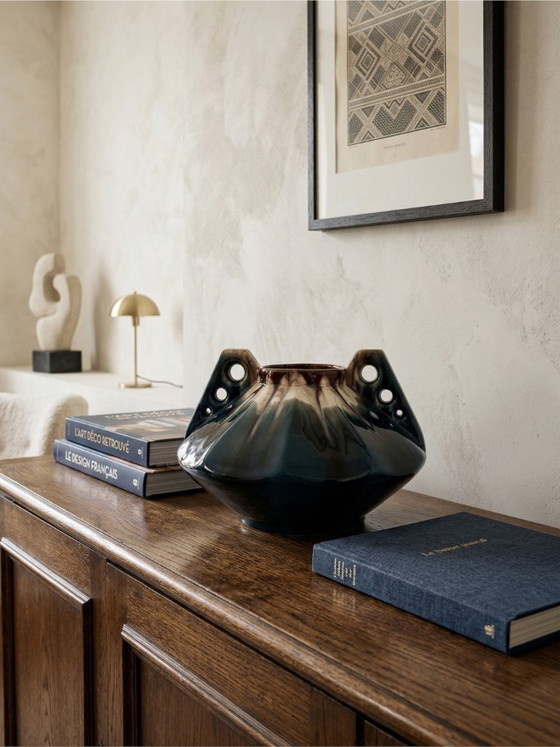 Image 1 of Art Deco glazed ceramic vase attributed to Thulin, Belgium, 1930s