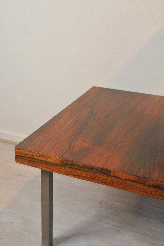 Image 1 of Tavolino moderno vintage in palissandro con gambe in acciaio design midcentury acciaio