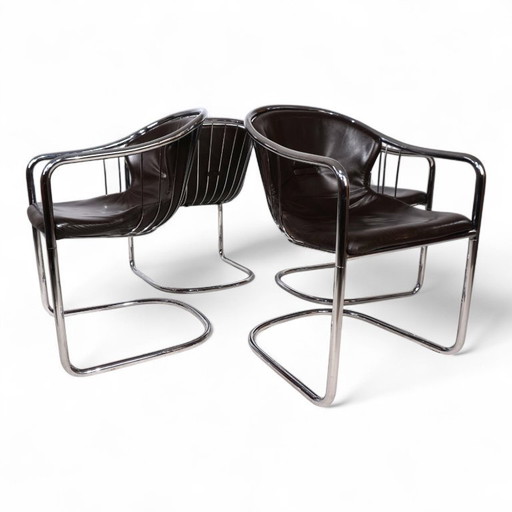 Set of 4 chrome dining chairs by Gastone Rinaldi for Thema, 1970