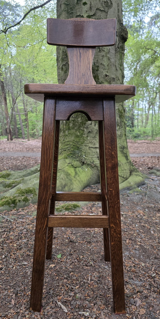 Image 1 of Vintage eiken barkrukken set met kapiteinstoel