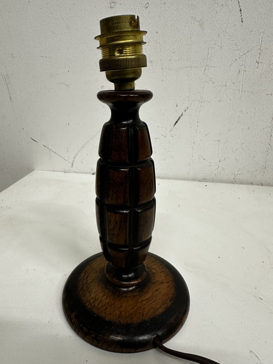 Image 1 of Vintage Carved Wood Lamp Stand Attributed To Charles Dudouyt H 20 Cm