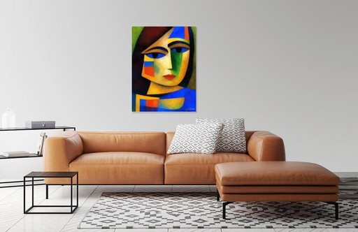 Gekleurd Canvas Frame / Abstracte Indiase Vrouw / Abstracte Kunst / Wanddecoratie (60 x 80 cm)
