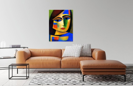 Image 1 of Gekleurd Canvas Frame / Abstracte Indiase Vrouw / Abstracte Kunst / Wanddecoratie (60 x 80 cm)