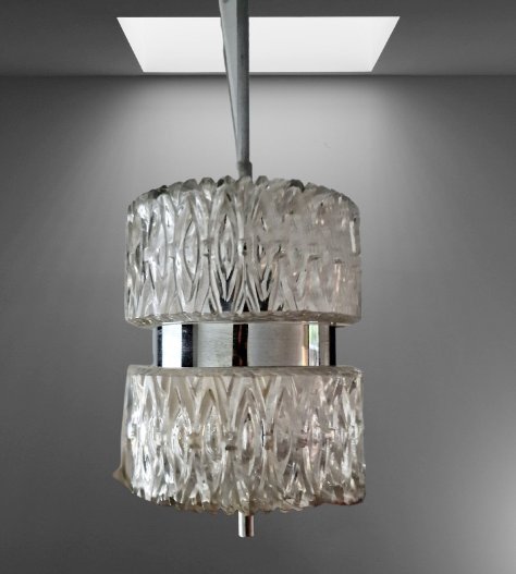 Lampada a sospensione vintage Austrolux in vetro e cromo
