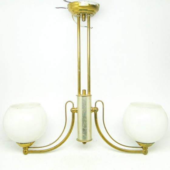 Art Nouveau Chandelier, Poland, 1970s – Glass, Brass (photo 4 of 15)