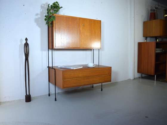 Image 1 of 1960s Omnia Teak Shelving System Vintage String Shelf Cabinet
