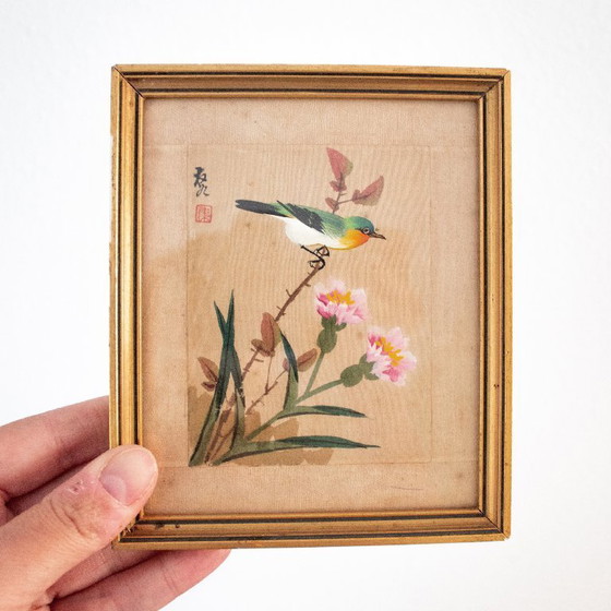 Acquerello cinese vintage su seta: uccelli e fiori – Decorazioni murali, Wood (photo 8 of 8)