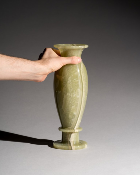 Image 1 of Vintage Polished Neoclassical Green Onyx Marble Vase Mid-Century Modern Elegance
