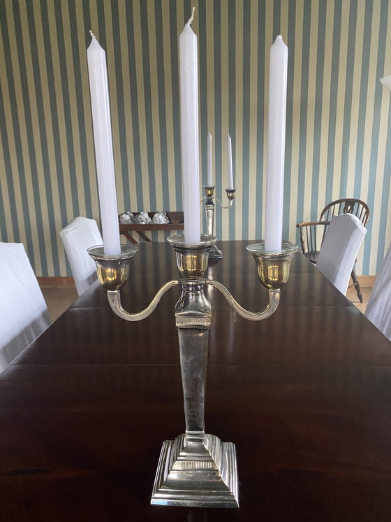 Image 1 of 2 dreiarmige, versilberte Kerzenleuchter von Flamant, klassisches Modell