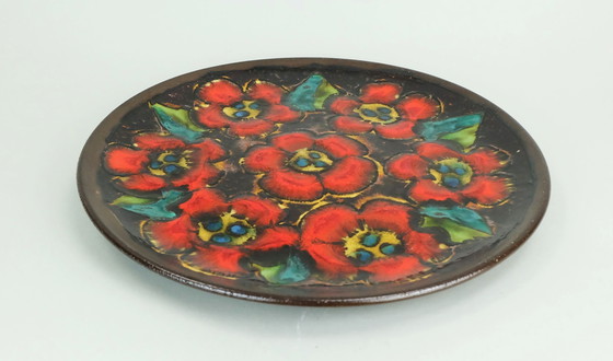 Image 1 of grande ciotola vintage ruscha anni '70 piatto da parete decorazione floreale grasso smalto lavico