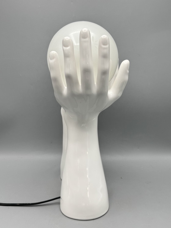 Image 1 of 80s Design Table Lamp With Hands And Glass Sphere