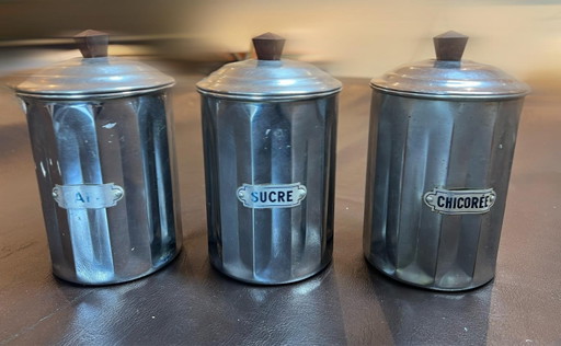 Set van 3 vintage aluminium voorraadpotten
