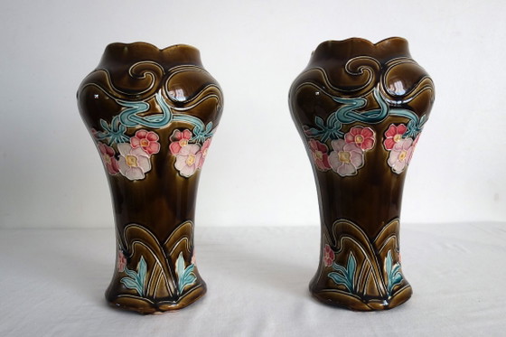 Art Nouveau Vases and Cache-Pots by De Bruyn, 1920s, Decorative Objects, Ceramic, Brown (photo 2 of 15)