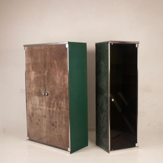 Guido Faleschini Astro Armoires en Verre Fumé et Daim pour i4 Mariani 1979 – Glass, Leather (photo 3 of 20)