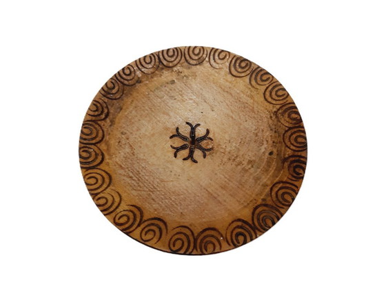 Image 1 of Vintage pyrografie houten kaarsenhouder met stenen