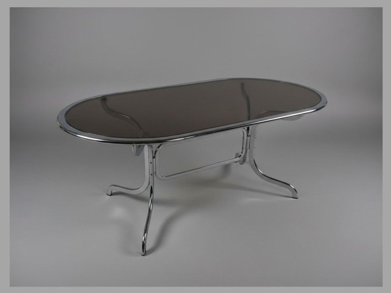 Gastone Rinaldi Table de salle à manger en chrome et verre fumé, Italie, années 70 – Tables de salle à manger (photo 5 of 7)