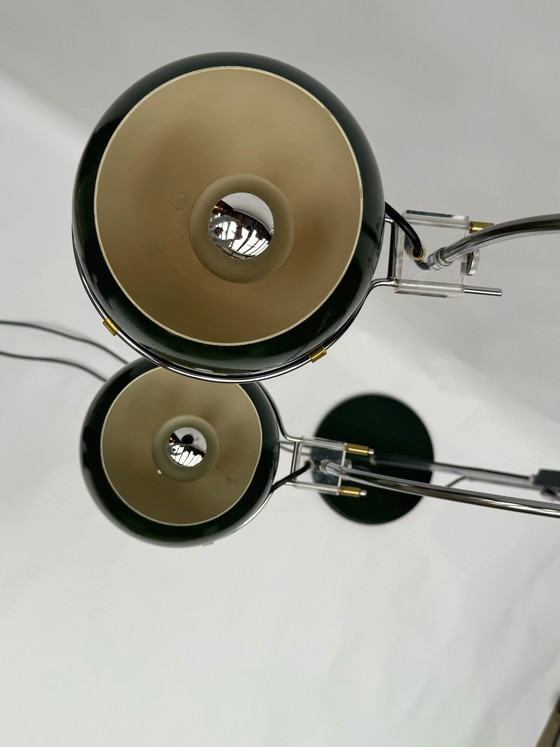 Image 1 of Lampada da terra vintage Gepo a doppio arco verde, stile moderno di metà secolo con design a bulbo oculare.