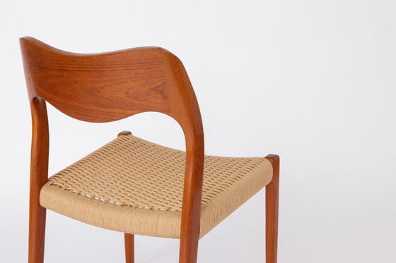 Image 1 of Niels Otto Møller Model 71 Chair (With Repair) in Teak with New Danish Cord, Danish Mid-Century Dining Chair, Denmark 1950s