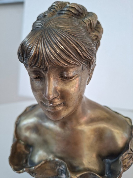 Elegant Brass Bust of a Young Girl