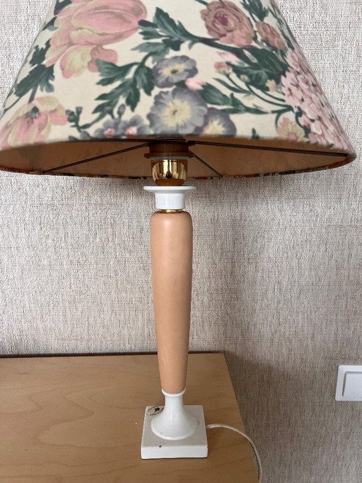 Vintage roze lamp keramiek Bosa Italy met bloemen goud