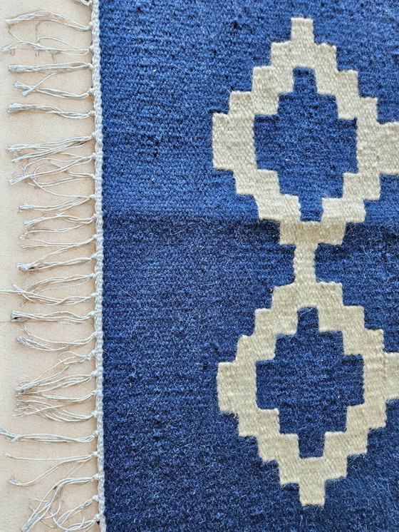 Image 1 of Senon Kelim Läufer 70 × 140 cm - Handgefertigt in Ägypten - Blauer Diamant, Flachgewebe