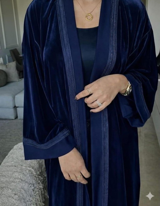 Handgemaakte luxe zijden fluwelen abaya kimono – ambachtelijke oosterse elegantie
