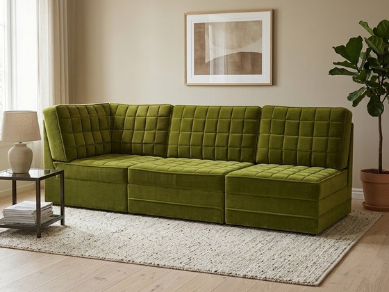 Mid-Century Modern Modular Sofa in Olive Green Velvet, 1970, Set of 3, Mid Century Modern (photo 2 of 3)