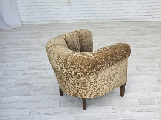 Image 1 of 1960s Danish Vintage Armchair, Green Furniture Velour, Ash Wood Legs