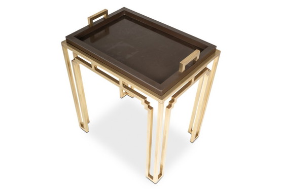 Image 1 of Maison Jansen. Table desserte en laiton et mélaminé. Années 1970.