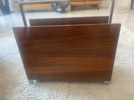 Mid Century krantenrek palissander en chroom