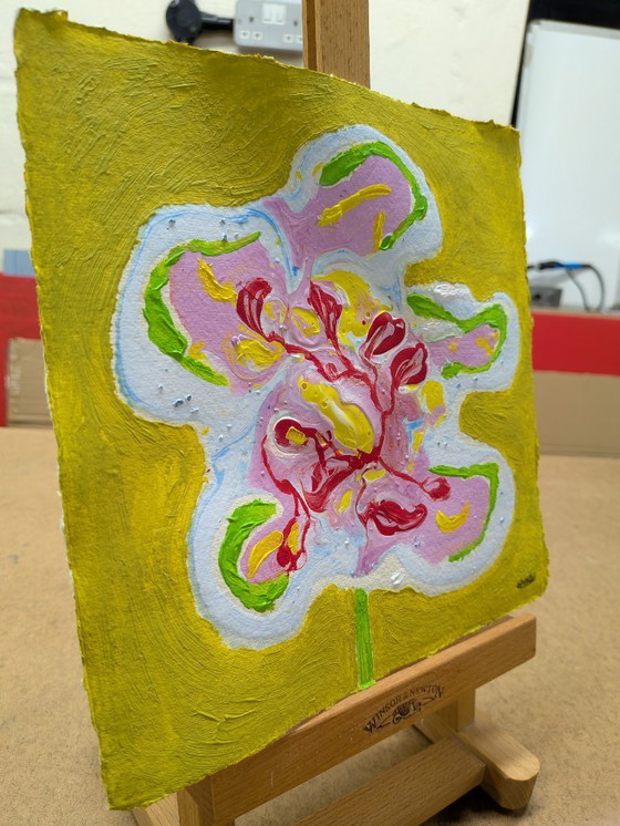 Image 1 of NEW CHRISTMAS FLOWER ORIGINAL ABSTRACT PAINTING NIGEL WATERS ON 300gsm COTTON RAG PAPER 20x20cm UNFRAMED CHRISTMAS DEAL