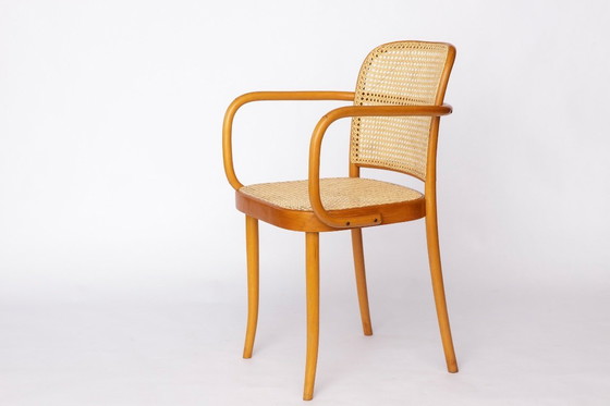 Image 1 of Ligna Armchair – 1950s/1960s Czechoslovakia, Bentwood Beech with New Rattan Cane, Josef Hoffmann Thonet Style Vintage Chair