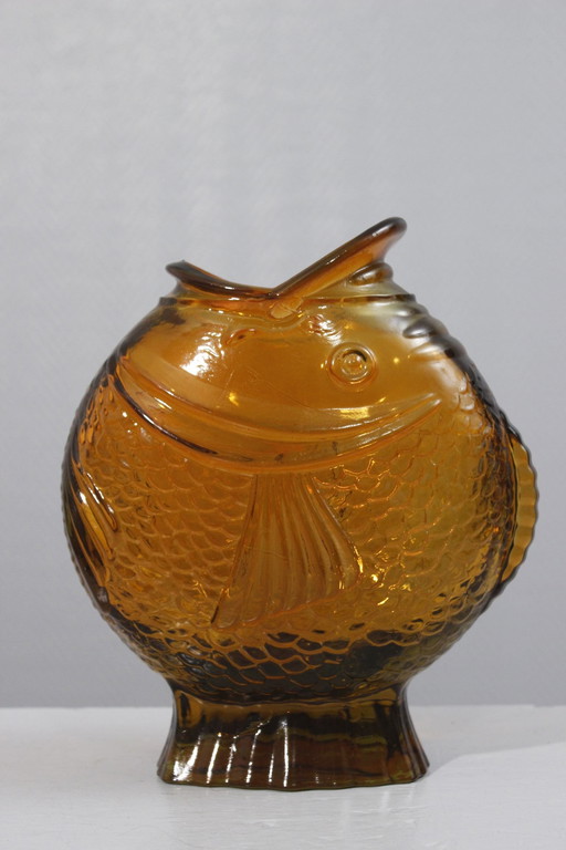 Karpfenvase aus geformtem Glas mit Bernsteinfinish im Baccarat-Stil