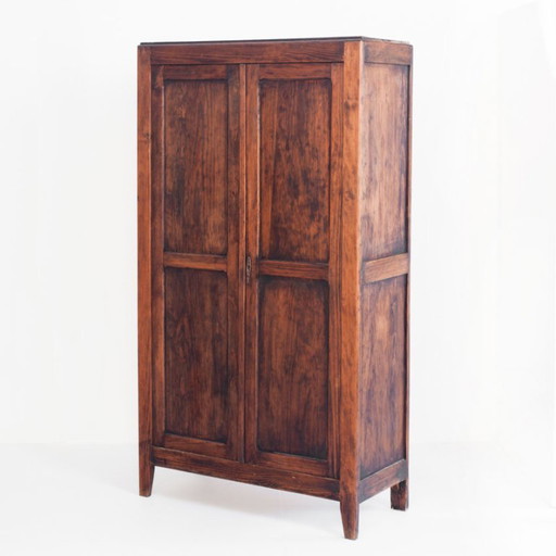 Vintage two-door Parisian wardrobe. Pine wood. France, 1950s.