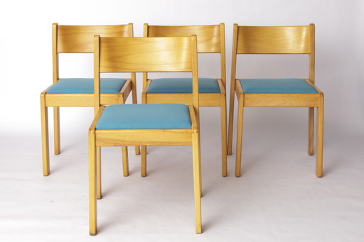 Set of 6 Vintage Flötotto Stacking Chairs – 1970s German Design, Beech Wood, Green Upholstery