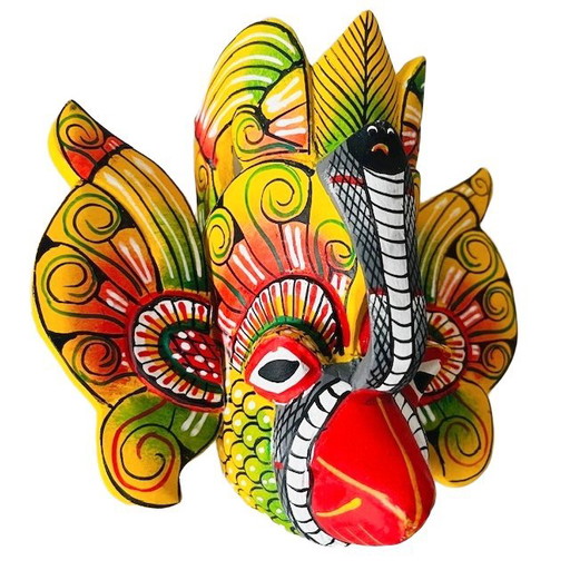 Máscara vintage de demonio floral de Sri Lanka, Mal Gurulu Raksha, tallada a mano, arte popular de la década de 1970.