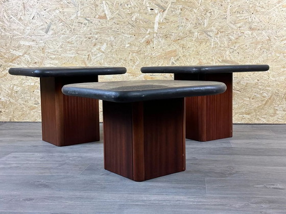 Image 1 of 90s set van 3 Brutale salontafels met mozaïek van Paul Kingma voor Kneip