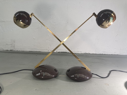 2X Teleskopische ausziehbare und verstellbare Schreibtischlampen aus Messing, Deutschland, 1970S