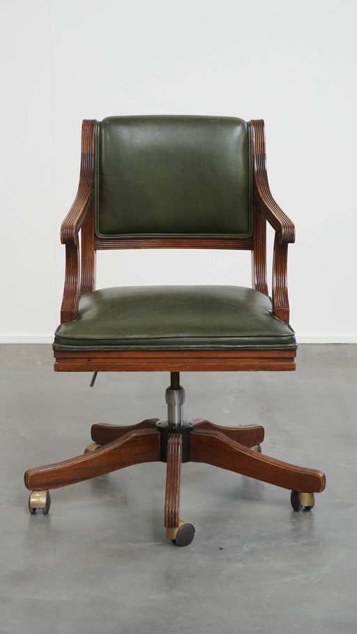 Fauteuil de bureau à roulettes en cuir de bœuf avec bois