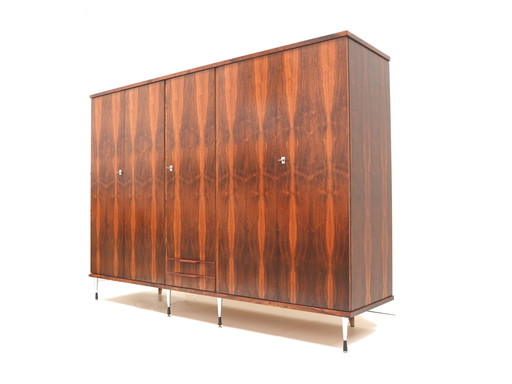 Large 5-Door Vintage Wardrobe in Rosewood with Stylish Adjustable Legs in 1960s Italian Style