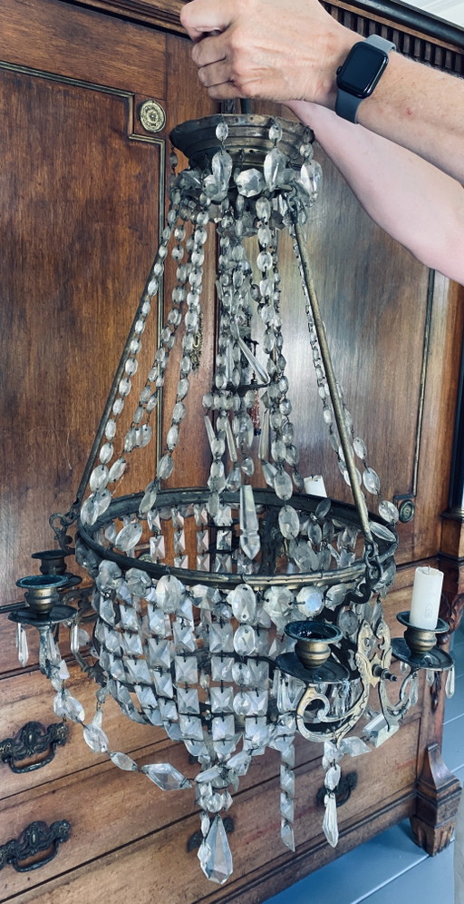Antiker Kronleuchter mit Kerzen – kroonluchters, Crystal, Metal (photo 2 of 5)