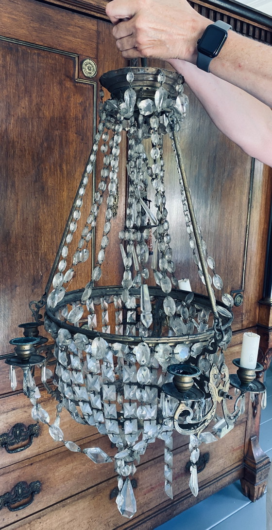 Antieke kroonluchter met kaarzen – Crystal, Metal (photo 2 of 5)