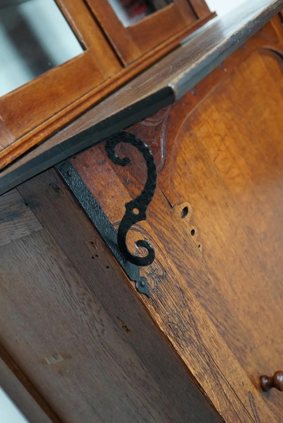 Image 1 of Coppia di vetrine/armadietti da farmacia antichi in rovere olandese in stile Art Nouveau, ca. 1904